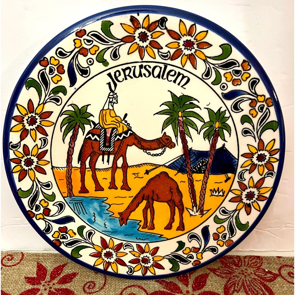 Jerusalem Plate, Holy Land, Camel Plate, Hand Painted